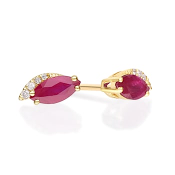 Gin & Grace 10K Yellow Gold Genuine Ruby and Real Diamond (I1) Earring