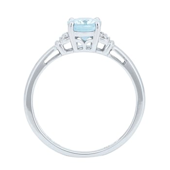 Gin & Grace 10K White Gold Aquamarine Ring with Diamond