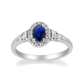 Gin and Grace 14K White Gold Natural Blue Sapphire Ring with Real Diamonds