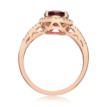 Gin & Grace 10K Rose Gold Real Diamond Ring (I1) with Raspberry
color Natural Rhodolite Garnet