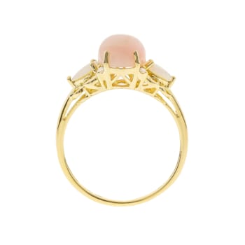 Gin & Grace 10K Yellow Gold Real Diamond Ring (I1) with Natural Pink Opal