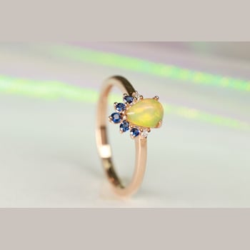 Gin & Grace 14K Yellow Gold Real Diamond Ring (I1) with Natural Opal
& Blue Sapphire