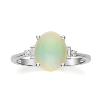 Gin & Grace 10K White Gold Real Diamond Ring (I1) with Natural
Ethiopian Opal