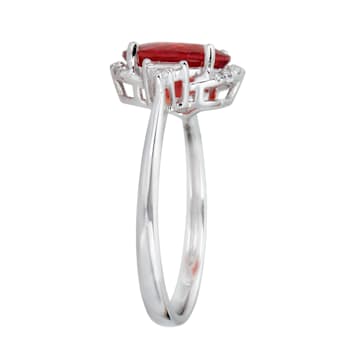 Gin & Grace 14K White Gold Natural Fire Opal With Real Diamond (I1) Ring