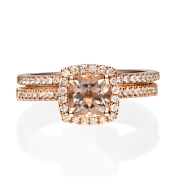 Gin & Grace 14K Rose Gold Real Diamond Ring (I1) with Genuine Morganite