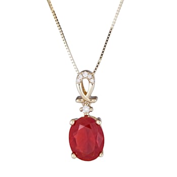 Gin & Grace 14K Yellow Gold Real Diamond(I1) Pendant Necklace with
Mexican Natural Fire Opal