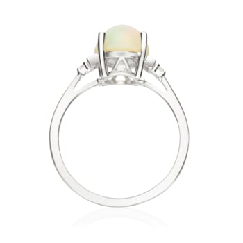 Gin & Grace 10K White Gold Real Diamond Ring (I1) with Natural
Ethiopian Opal