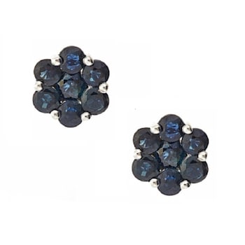 Gin & Grace 14K White Gold Cluster Stud Earring with Natural Blue Sapphire