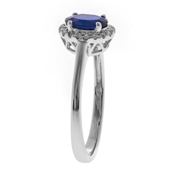 Gin and Grace 10K White Gold Natural Blue Sapphire Ring with Real Diamonds