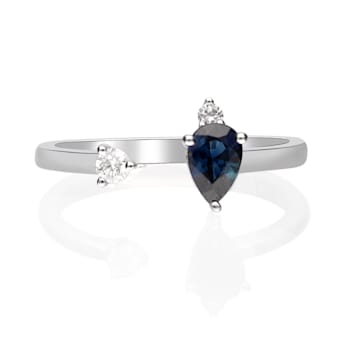 Gin & Grace 10K White Gold Real Diamond Ring (I1) with Natural Blue Sapphire