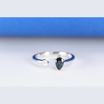 Gin & Grace 10K White Gold Real Diamond Ring (I1) with Natural Blue Sapphire