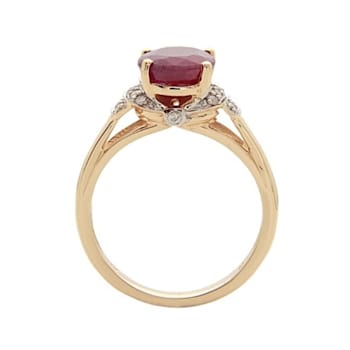 Gin & Grace 14K Yellow Gold Real Diamond Ring (I1) with Genuine Ruby