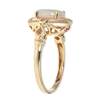 Gin & Grace 14K Yellow Gold Real Diamond Ring (I1) with Natural Opal