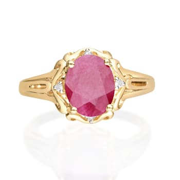 Gin & Grace 10k Yellow Gold Oval-cut Ruby and Real Diamond (I1) Ring