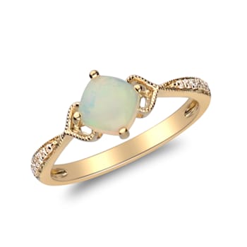 Gin & Grace 14K Yellow Gold Ethiopian Opal Ring with Diamond