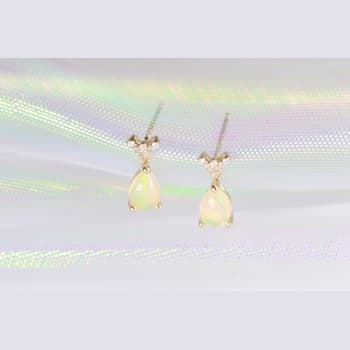 Gin & Grace 14K Yellow Gold Opal and Diamond Drop Earring