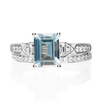 Gin & Grace 14K White Gold Blue Aquamarine with Diamond (I1) Ring