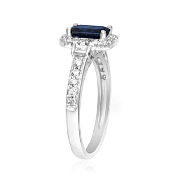 Gin & Grace 14K White Gold Diamond Ring with Blue Sapphire
