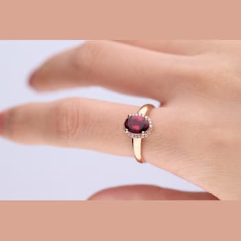 Gin & Grace 10K Rose Gold Real Diamond Ring (I1) with Raspberry
color Natural Rhodolite Garnet