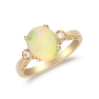 Gin & Grace 10K Yellow Gold Natural Ethiopian Opal & Real
Diamond (I1) Statement Ring