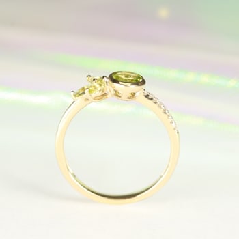Gin & Grace 14k Yellow Gold Genuine Peridot Diamond (I1) Statement Ring