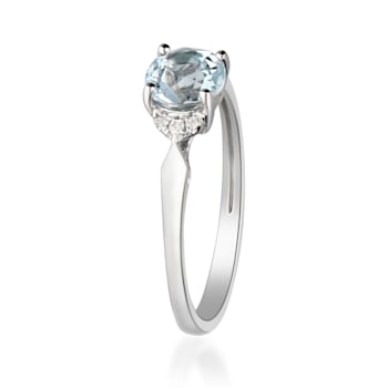 Gin & Grace 14K White Gold Blue Aquamarine with Diamond Ring