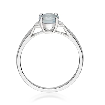 Gin & Grace 14K White Gold Blue Aquamarine with Diamond Ring