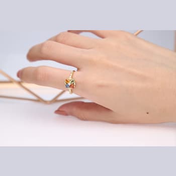 Gin & Grace 14K Yellow Gold Real Diamond Ring (I1) with Natural
Multi Sapphire