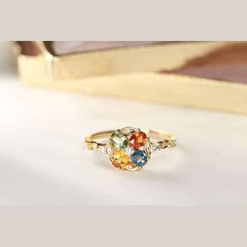 Gin & Grace 14K Yellow Gold Real Diamond Ring (I1) with Natural
Multi Sapphire