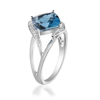 Gin & Grace 10K White Gold Real Diamond Ring (I1) with Genuine
London Blue Topaz