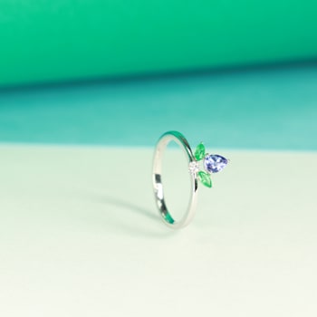 Gin & Grace 18K White Gold Emerald and Genuine Tanzanite Diamond
(I1) Ring