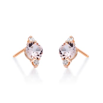 Gin & Grace 10K Rose Gold Genuine Morganite and Real Diamond (I1) Earring