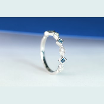 Gin & Grace 18K White Gold Real Diamond Ring (I1) with Natural Blue Sapphire