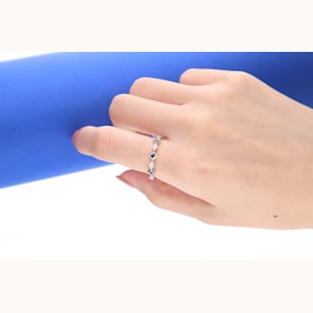 Gin & Grace 18K White Gold Real Diamond Ring (I1) with Natural Blue Sapphire