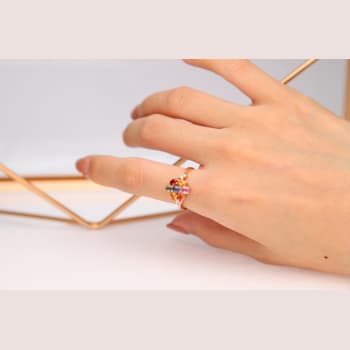 Gin & Grace 14K Rose Gold Real Diamond Ring (I1) with Natural Multi Sapphire