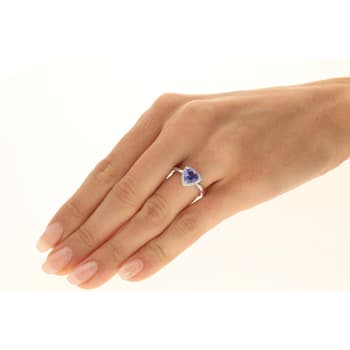 Gin & Grace 10K White Gold Real Diamond Ring (I1) with Genuine Blue Tanzanite