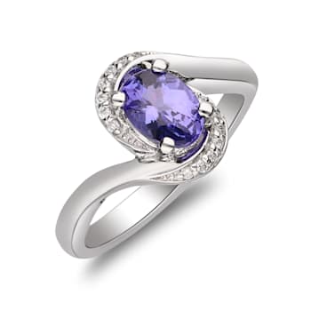 Gin & Grace 925 Sterling Silver Natural Blue Tanzanite With Real
White Diamond Ring