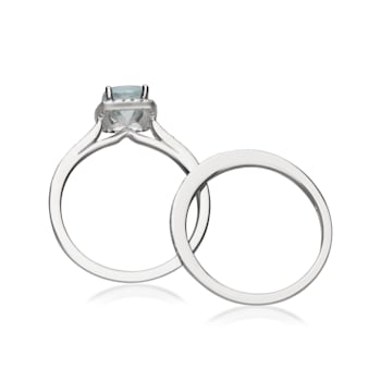 Gin & Grace 14K White Gold Blue Aquamarine Ring with Diamond