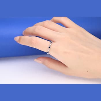 Gin & Grace 18K White Gold Real Diamond Ring (I1) with Natural Blue Sapphire