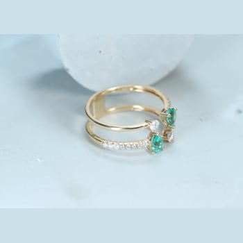 Gin and Grace 14K Yellow Gold Natural Zambian Emerald Ring with Real Diamonds
