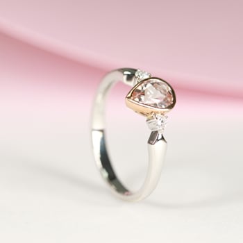 Gin & Grace 14K Two Tone Gold Real Diamond Ring (I1) with Genuine Morganite