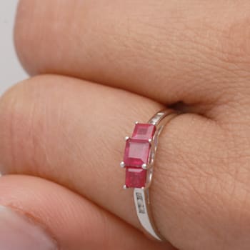 Gin & Grace 14K White Gold Princess Cut Ruby Ring  with Diamond