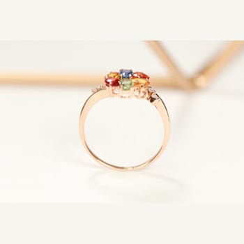 Gin & Grace 14K Rose Gold Real Diamond Ring (I1) with Natural Multi Sapphire