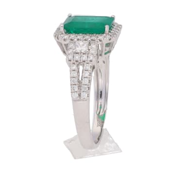 Gin and Grace 18K White Gold Zambian Emerald Ring with Diamonds