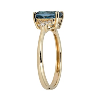 Gin & Grace 14K Yellow Gold Real Diamond Anniversary Ring (I1) with
Natural London Blue Topaz