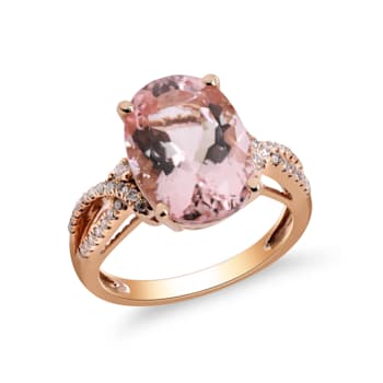Gin & Grace 14K Rose Gold Real Diamond Twirl Ring (I1) with Genuine Morganite
