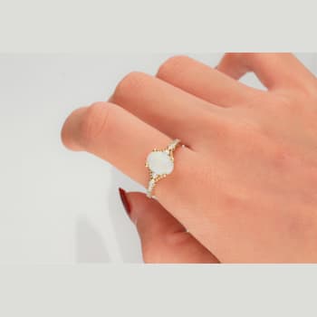 Gin & Grace 10K Yellow Gold Real Diamond Anniversary Ring (I1) with
Natural Australian Opal