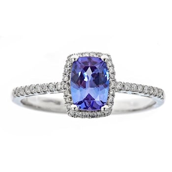 Gin & Grace 10K White Gold Real Diamond Ring (I1) with Genuine Blue Tanzanite