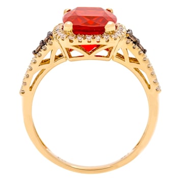 Gin & Grace 14K Gold Mexican Fire Opal with Diamond Ring