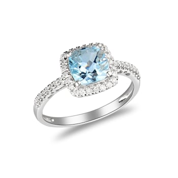 Gin & Grace 14K White Gold Aquamarine & Diamond (I1) Halo Ring